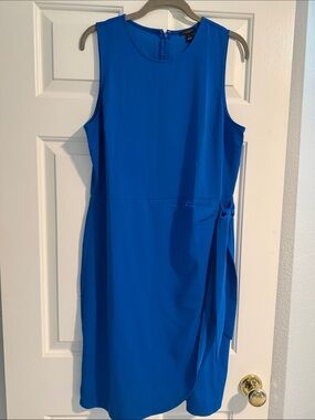 Ann Taylor Factory Cobalt Blue Sleeveless Midi Sheath Dress with Side Tie, Sz 12